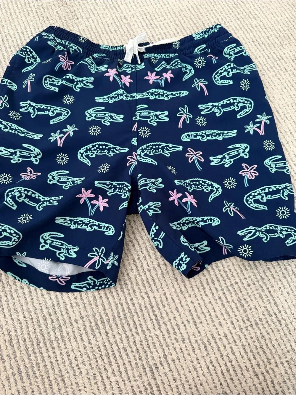 Youth chubbies Navy Swim Trunks with Mint Green Alligator & Pink Palm Print